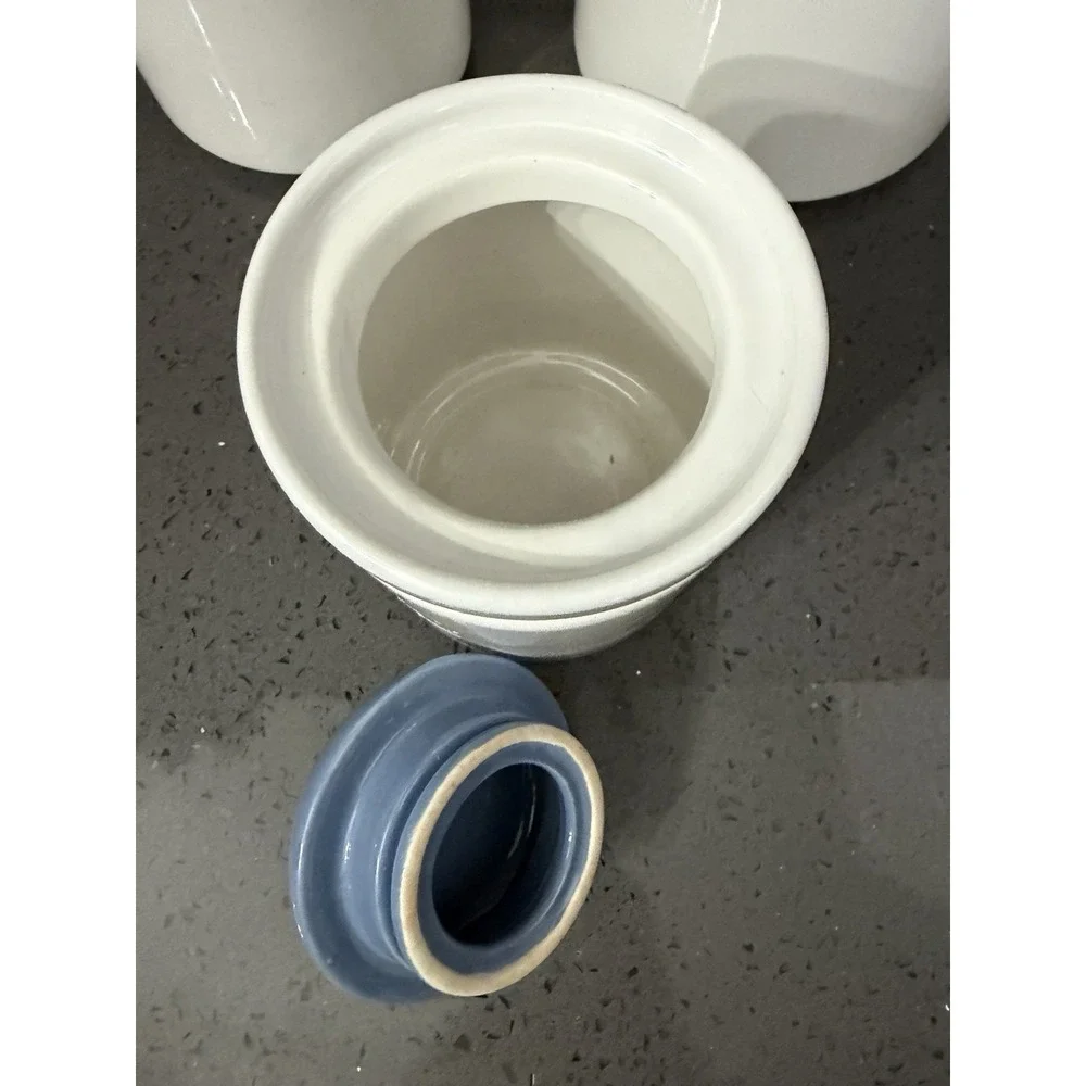 Vintage Jay Imports Corelle Prinston Kitchen Canister White Blue Floral SET Of 3